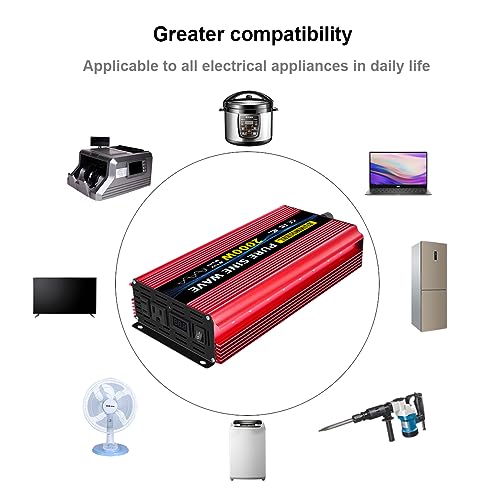 1000 Watt Pure Sine Wave Power Inverter DC 12V to AC 110V 120V with 2 AC Outlets LCD Display A2199