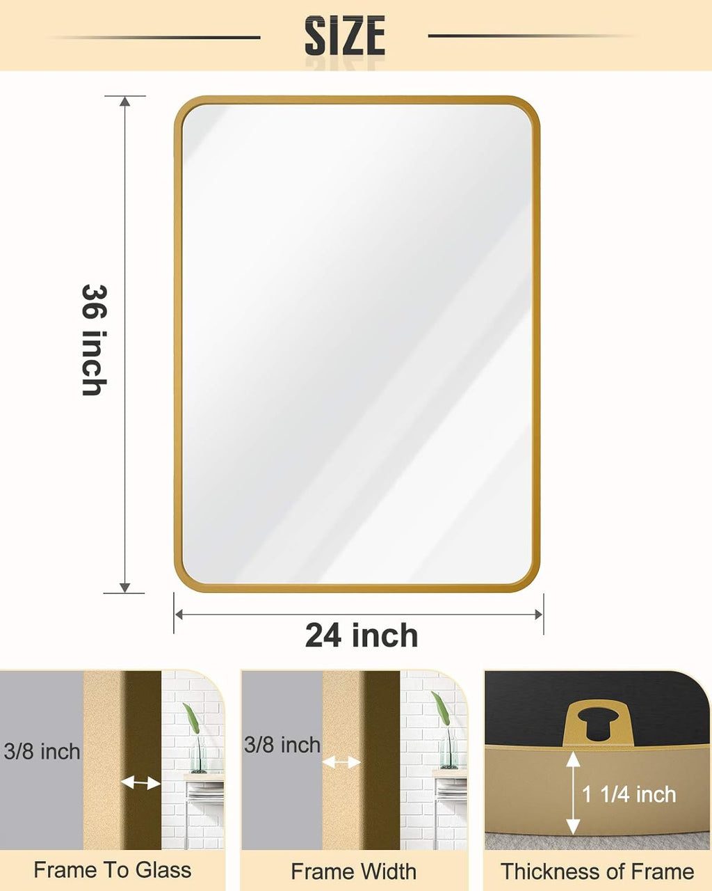 24 x 36 Inch Gold Wall-Mounted Mirror R664120