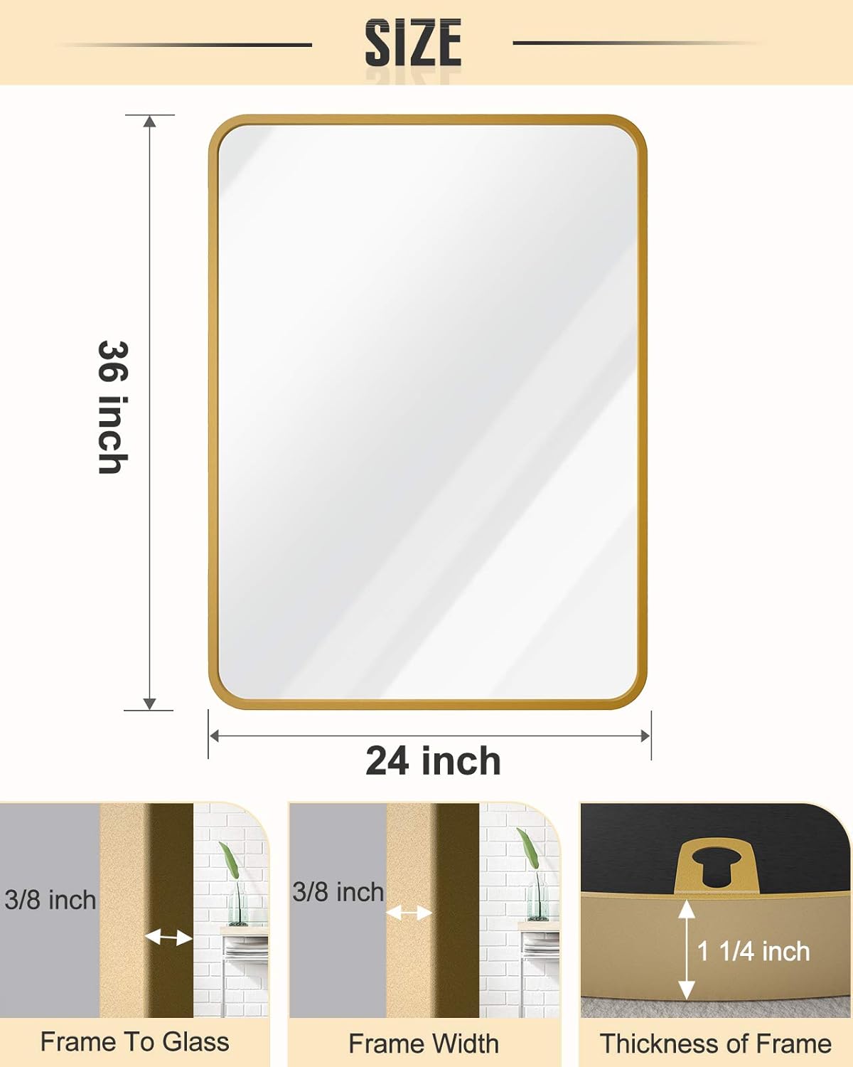24 x 36 Inch Gold Wall-Mounted Mirror R664120