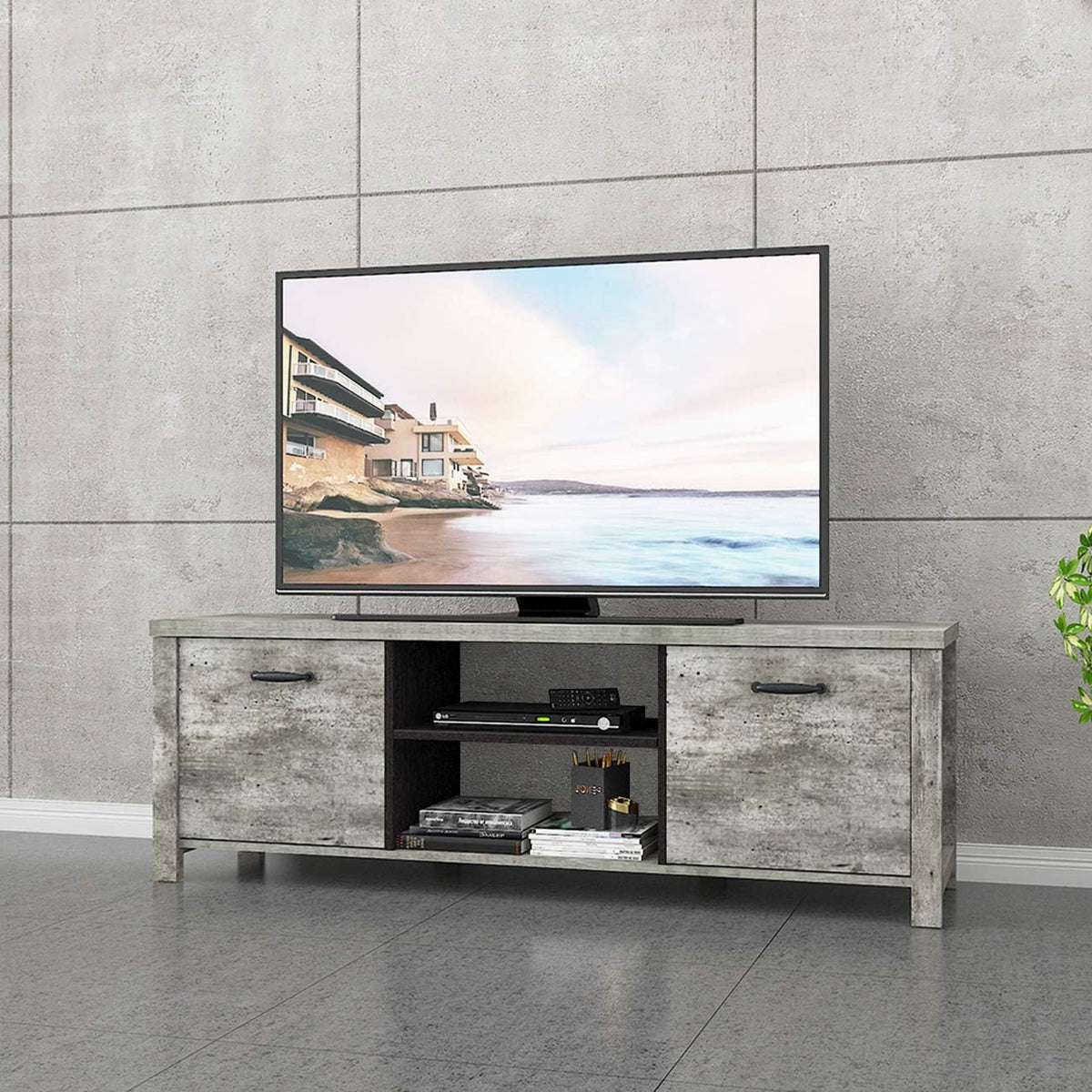 Light Grey Wood TV Stand with Two Drawers B436949