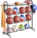 Basketball Rack with Baseball Bat Holder and Hooks, Powder Coated Steel Q6774