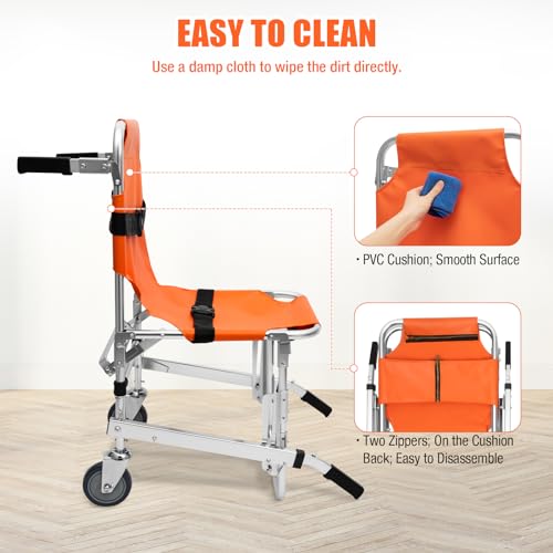 Foldable Stair Chair with 2 Wheels, 350 lbs Load Capacity (Orange) B23300