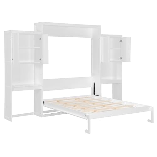 Queen Size Wood Murphy Bed with Desk and Storage B8647