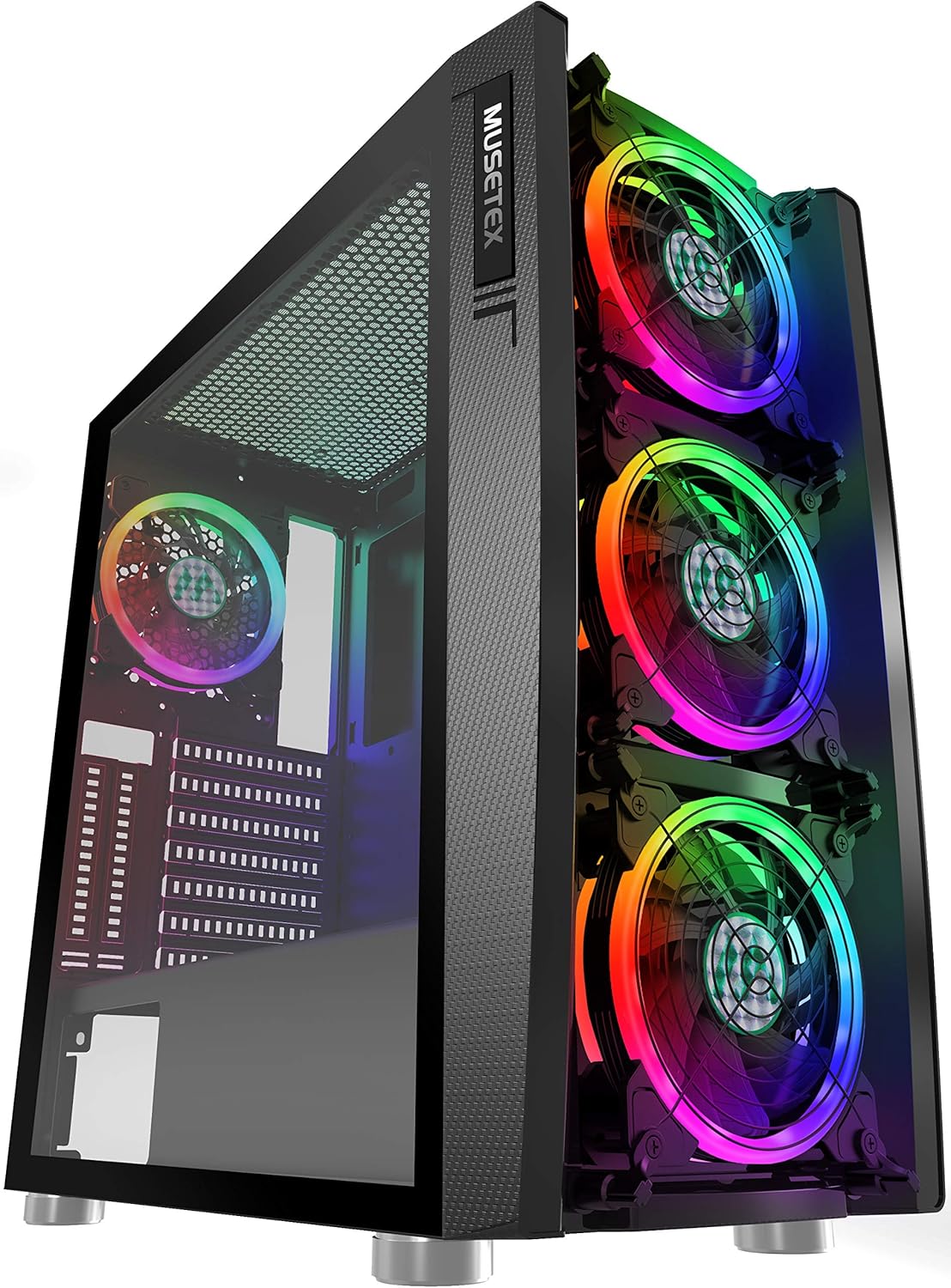 ATX Mid-Tower Computer Case with 6 Pcs ARGB Fans, USB 3.0, Tempered Glass Panels, Black Y1611
