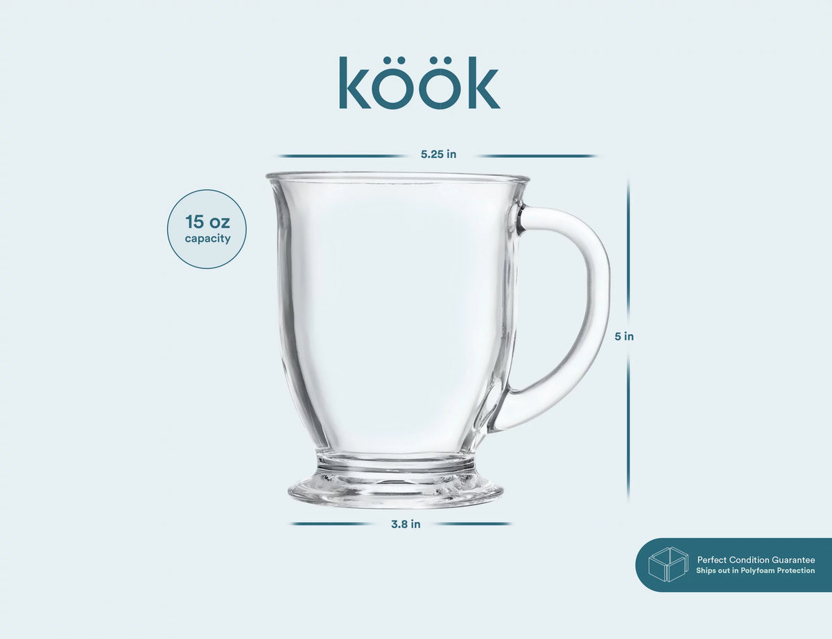 Clear Glass Coffee Mugs Set of 6 15-Oz Borosilicate Glass N3447