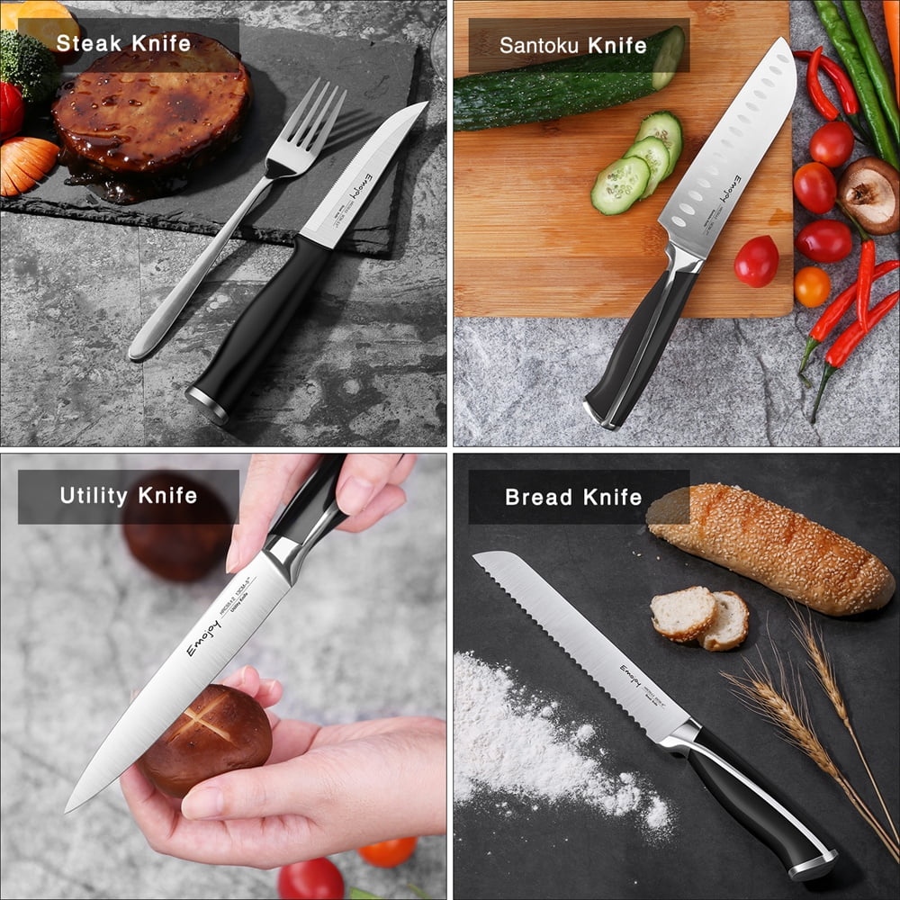 15-Pcs Black Stainless Steel Knife Set with Block M469961