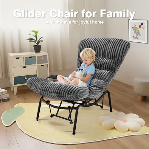 Grey Corduroy Rocking Chair with Ottoman T623949