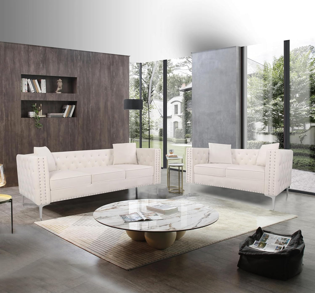Beige Velvet Sofa and Loveseat Set G299