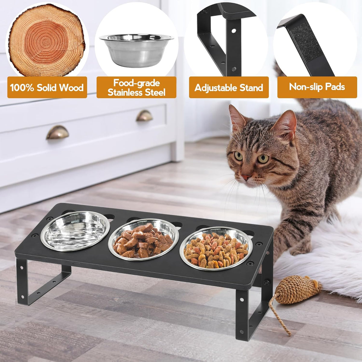 15° Tilted Raised Cat Bowls with Stainless Steel Feeder Bowls X471238