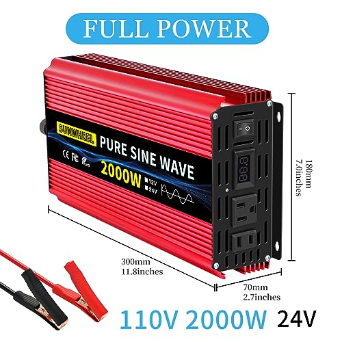 1000 Watt Pure Sine Wave Power Inverter DC 12V to AC 110V 120V with 2 AC Outlets LCD Display A2199