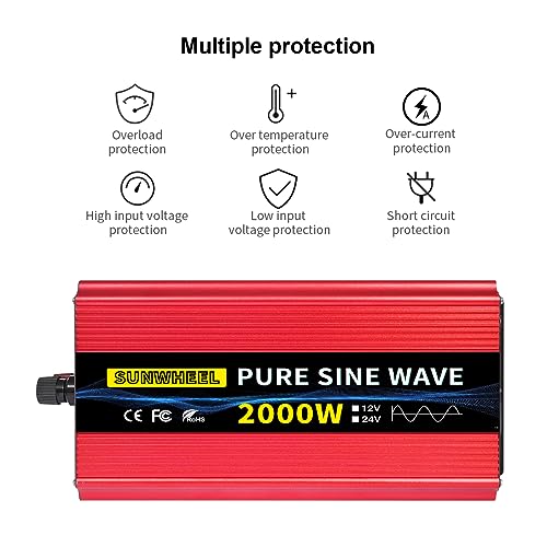 1000 Watt Pure Sine Wave Power Inverter DC 12V to AC 110V 120V with 2 AC Outlets LCD Display A2199