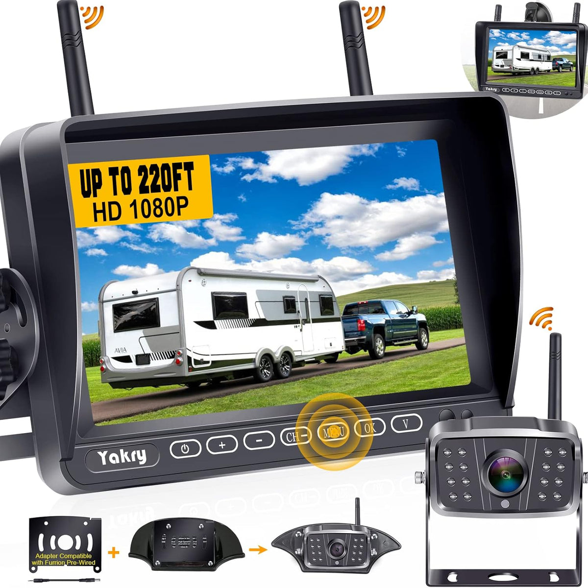 7 Inch HD 1080P Wireless Backup Camera with DVR Monitor W649819