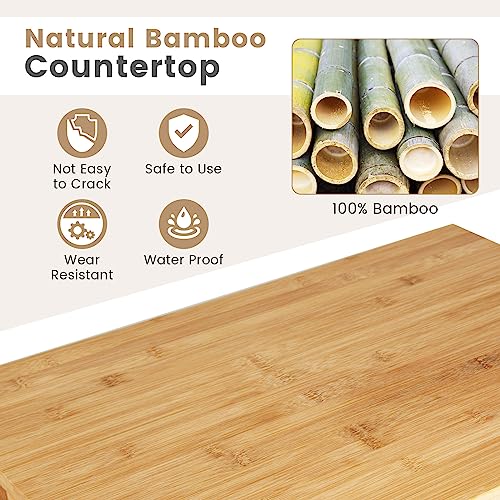 Natural Bamboo Rolling Kitchen Island Cart with Drawer and Shelves W784