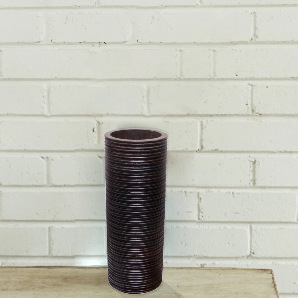 Brown Mango Wood Cylinder Vase G4414