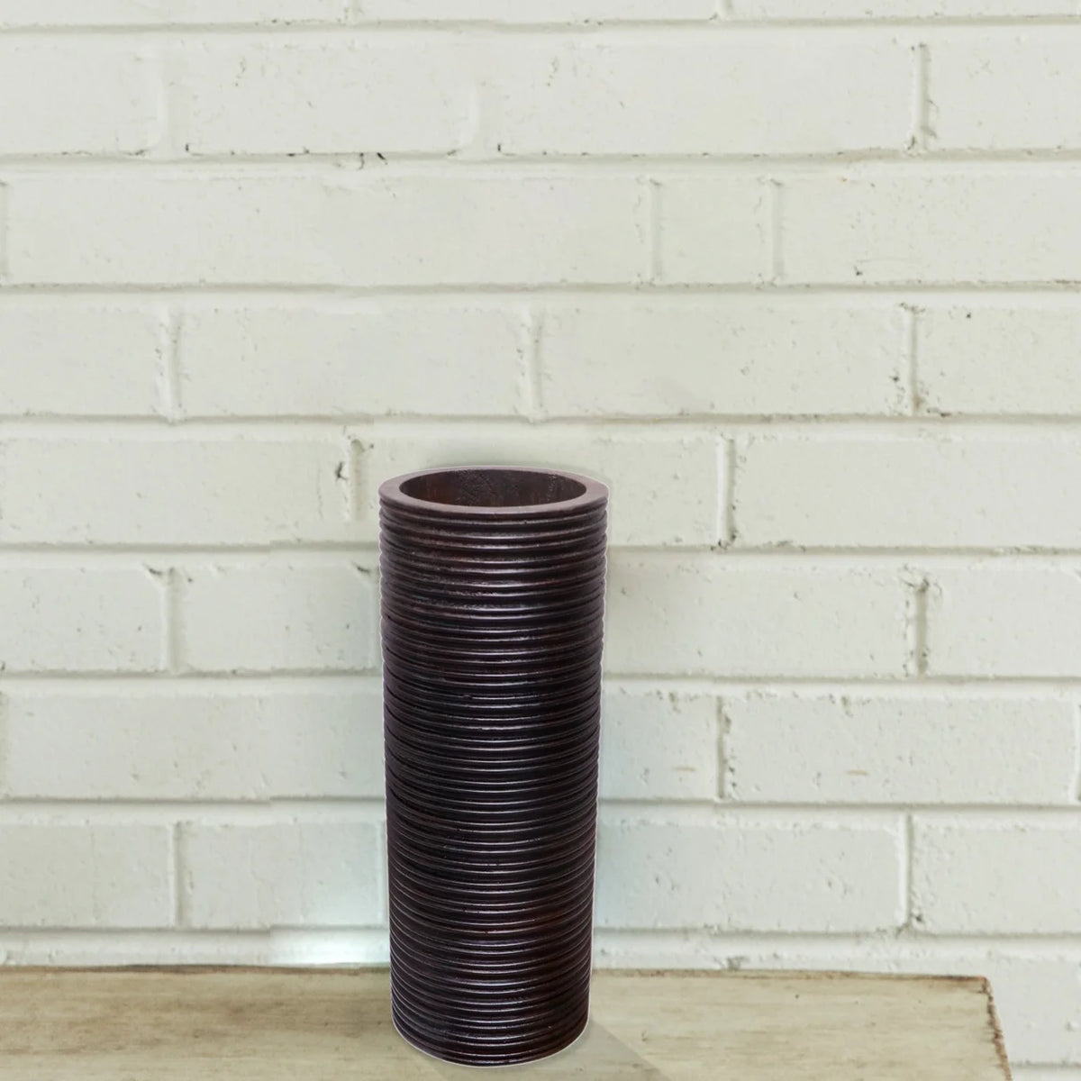 Brown Mango Wood Cylinder Vase G4414