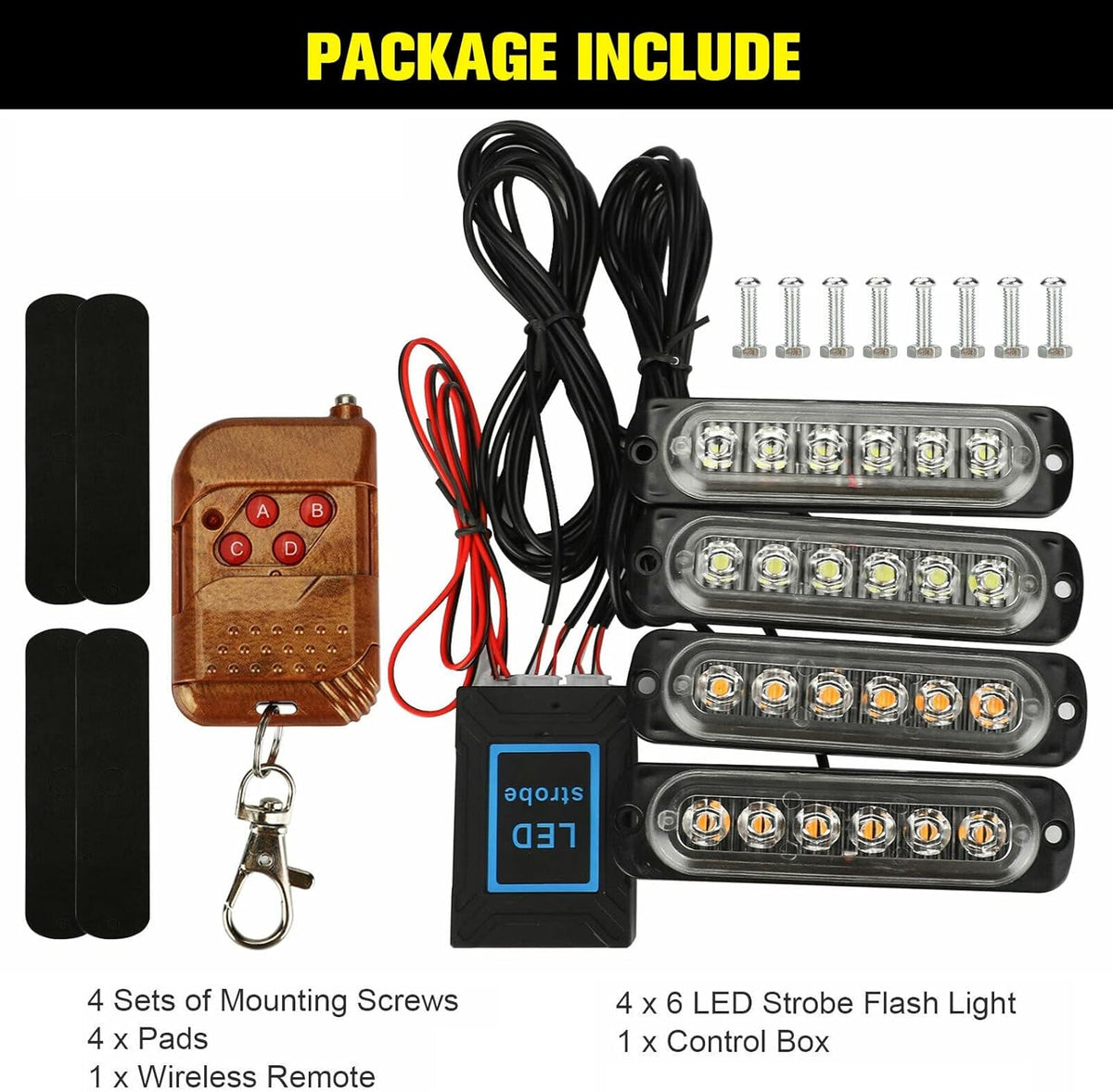 16Pcs Amber White LED Emergency Strobe Lights T21208