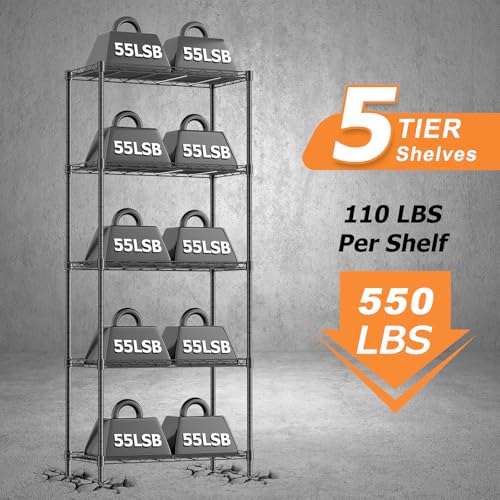 5-Tier Adjustable Metal Wire Shelving Unit W49733