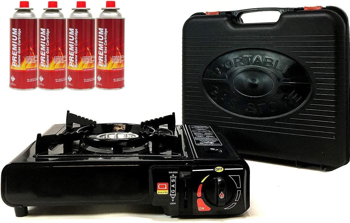Portable Butane Gas Stove with 4 pack Butane Canister and Carrying Case S252414