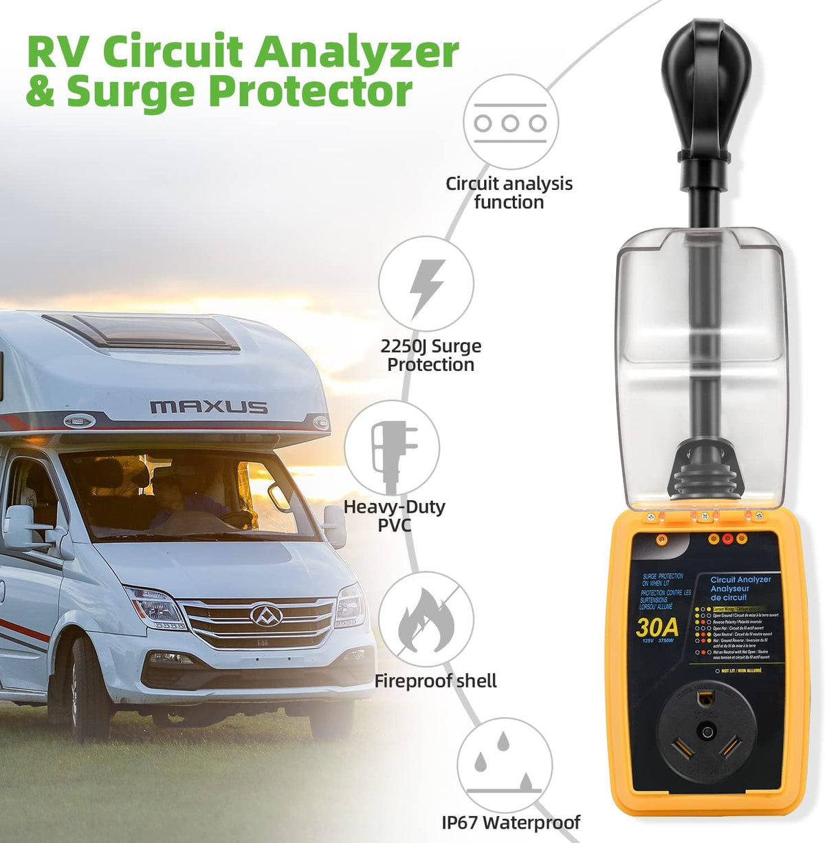 30 Amp RV Surge Protector with Waterproof Cover R20993