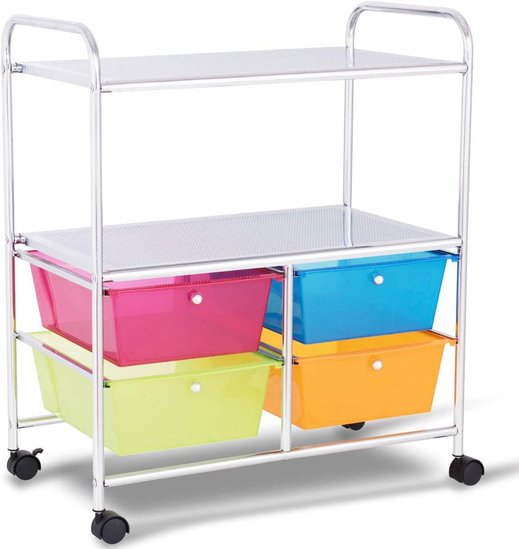 White 4 Drawer 2 Shelf Rolling Storage Cart P541819