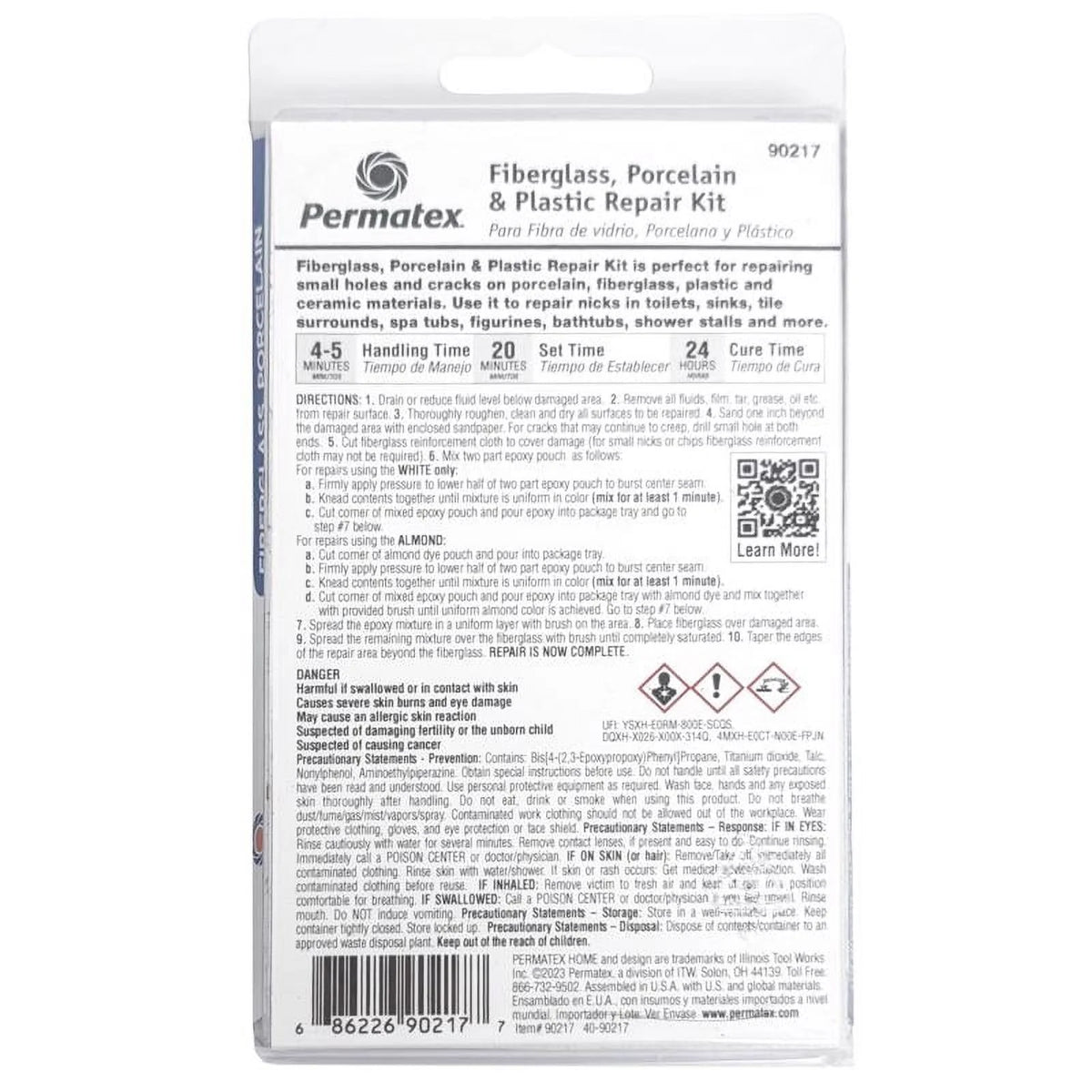 1.06 Oz. Fiberglass, Porcelain & Plastic Epoxy Repair Kit D45875