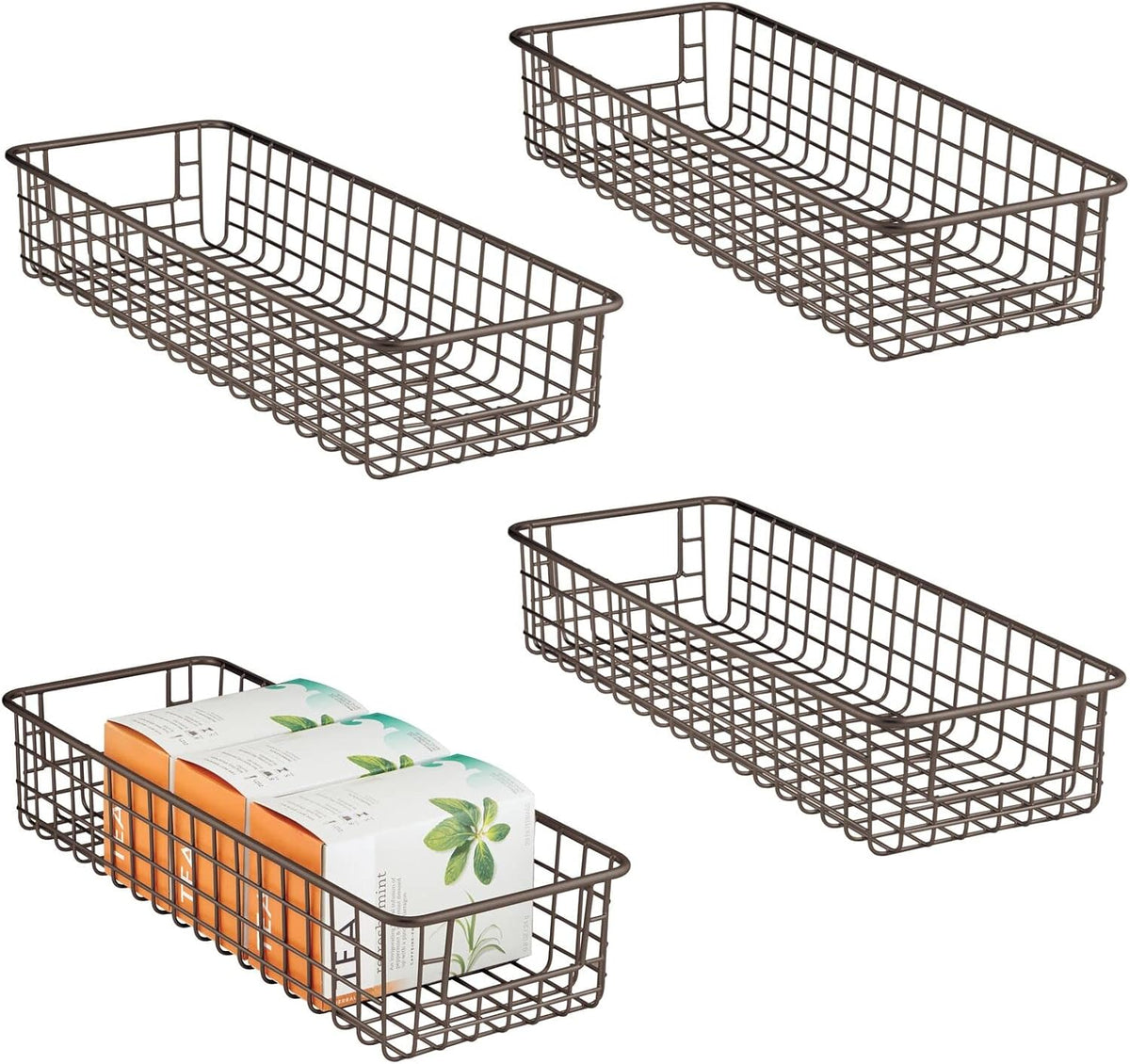 Satin Metal Wire Cabinet Organizer Bins 4 Pack H69047