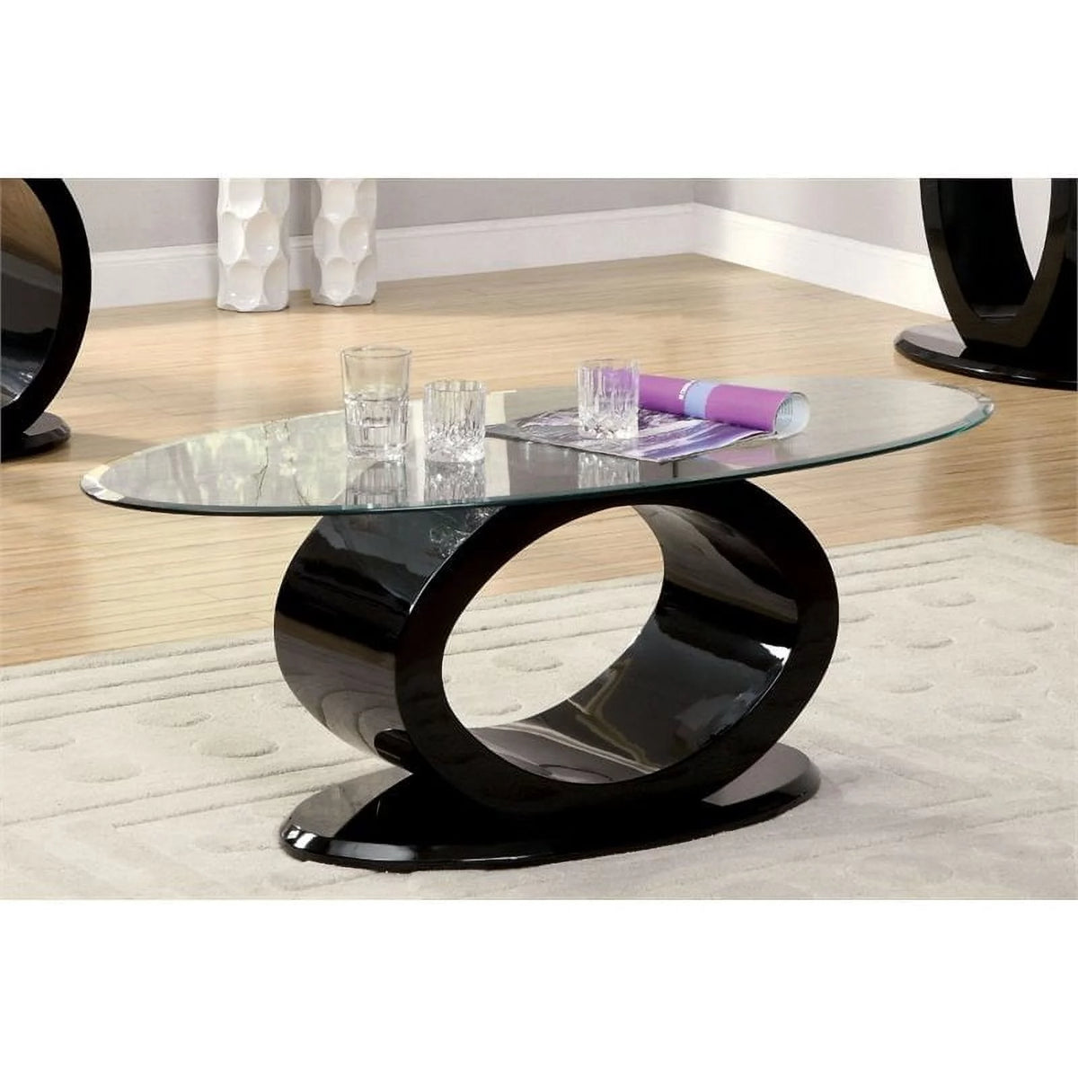 Black 3-Piece Tempered Glass Top Coffee Table Set Q134985