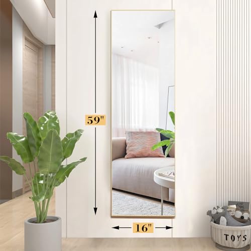 Arched Full Length Mirror with Stand Aluminum Frame Black 59"x16" H9521