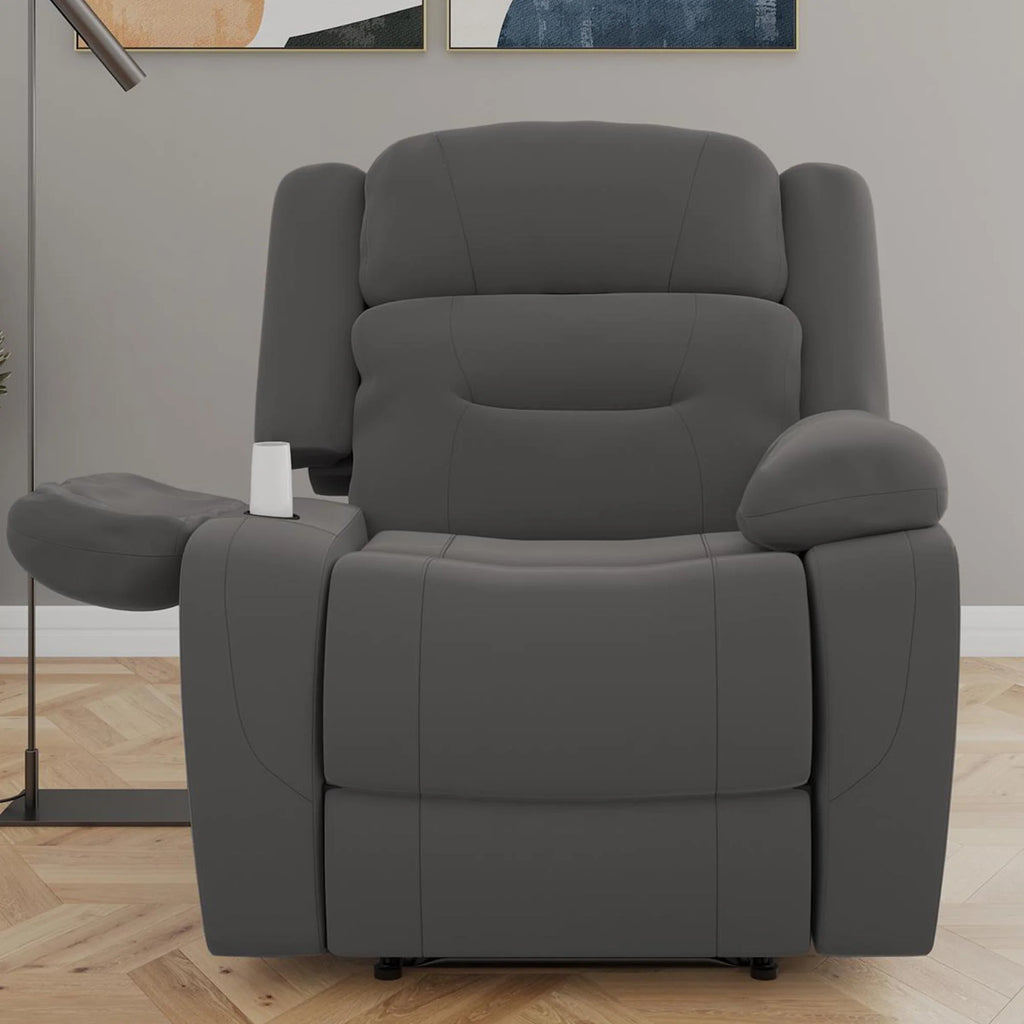 Gray Faux Microsuede Recliner with Cupholder V2237