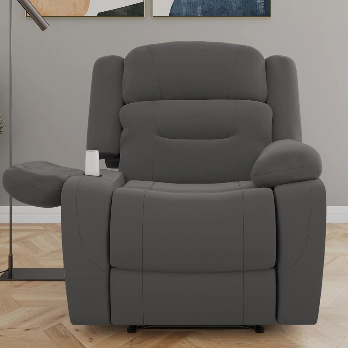 Gray Faux Microsuede Recliner with Cupholder V2237