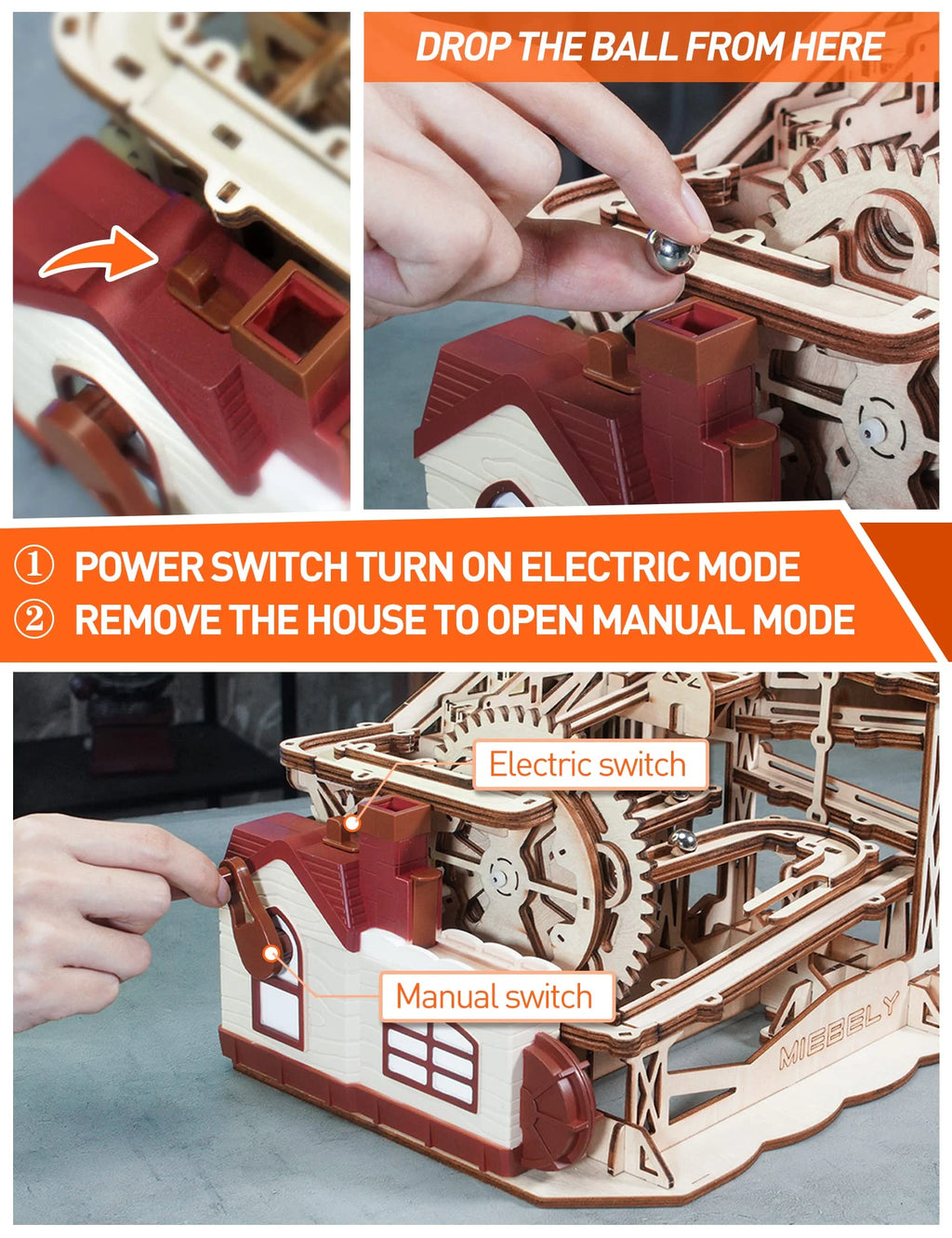3D Wooden Puzzles Marble Run Model Building Kits with Motor B694