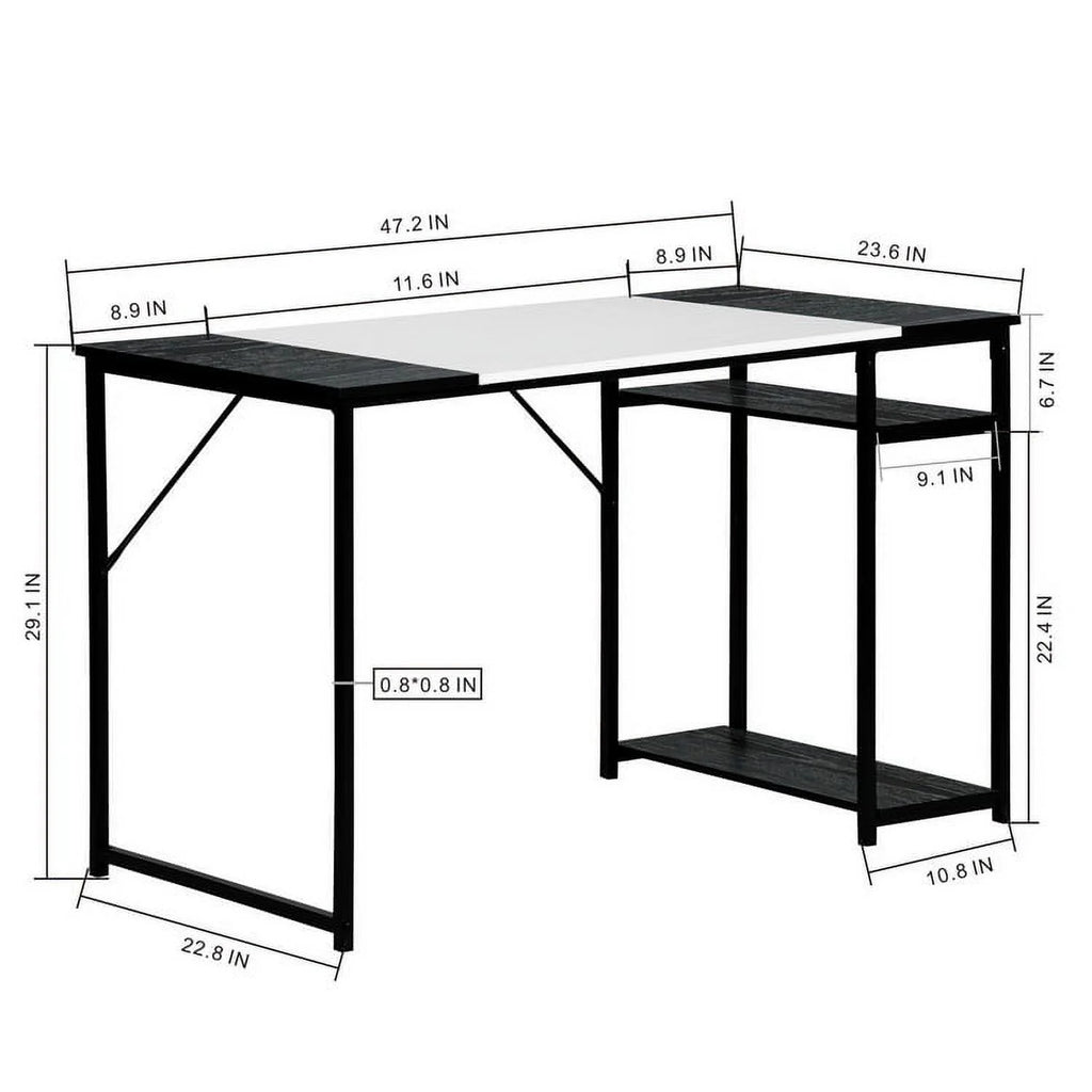 47.2" L Writing Computer Desk with 2 Storage Shelves White & Black I210194