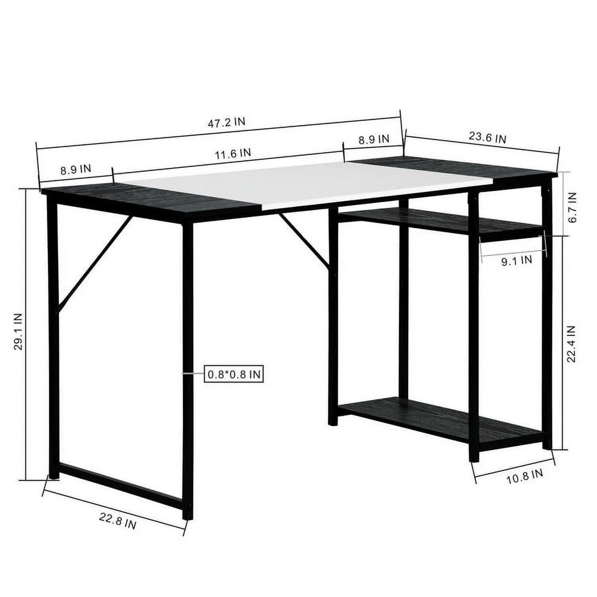 47.2" L Writing Computer Desk with 2 Storage Shelves White & Black I210194