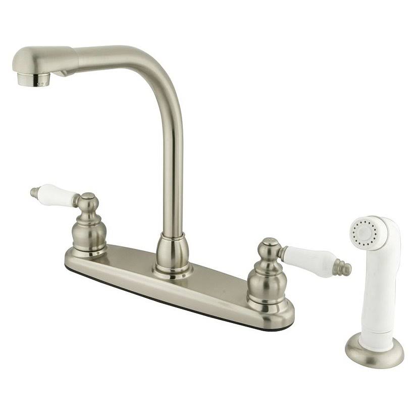 Victorian High Arch Two Handle Kitchen Faucet Satin Nickel W109