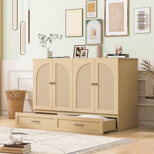Gray Full Size Solid Wood Murphy Bed with Storage Drawer C35859