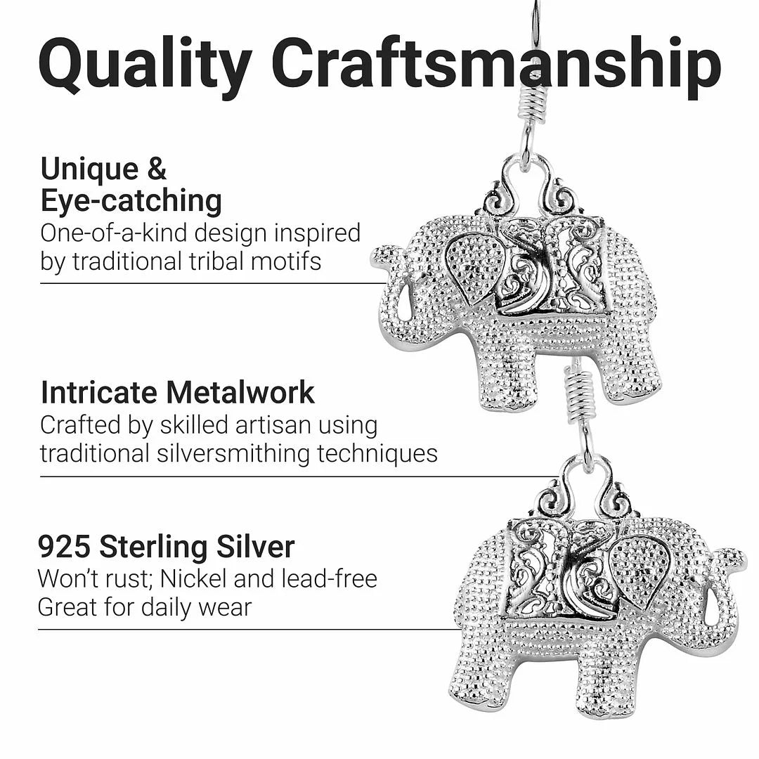 Sterling Silver Elephant Dangle Earrings S652