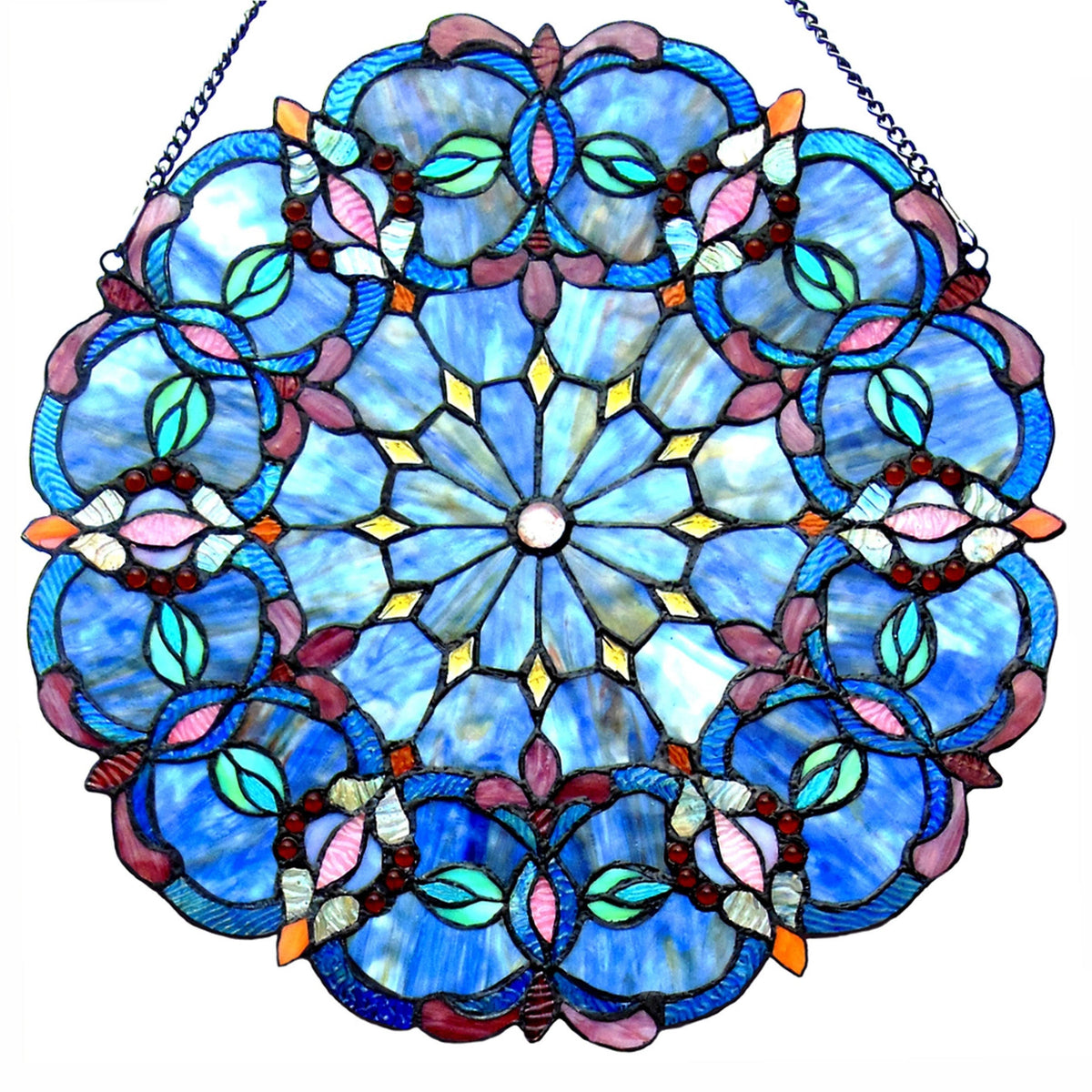 Blue Glass Window Panel Suncatcher with Multicolored Accents S79763