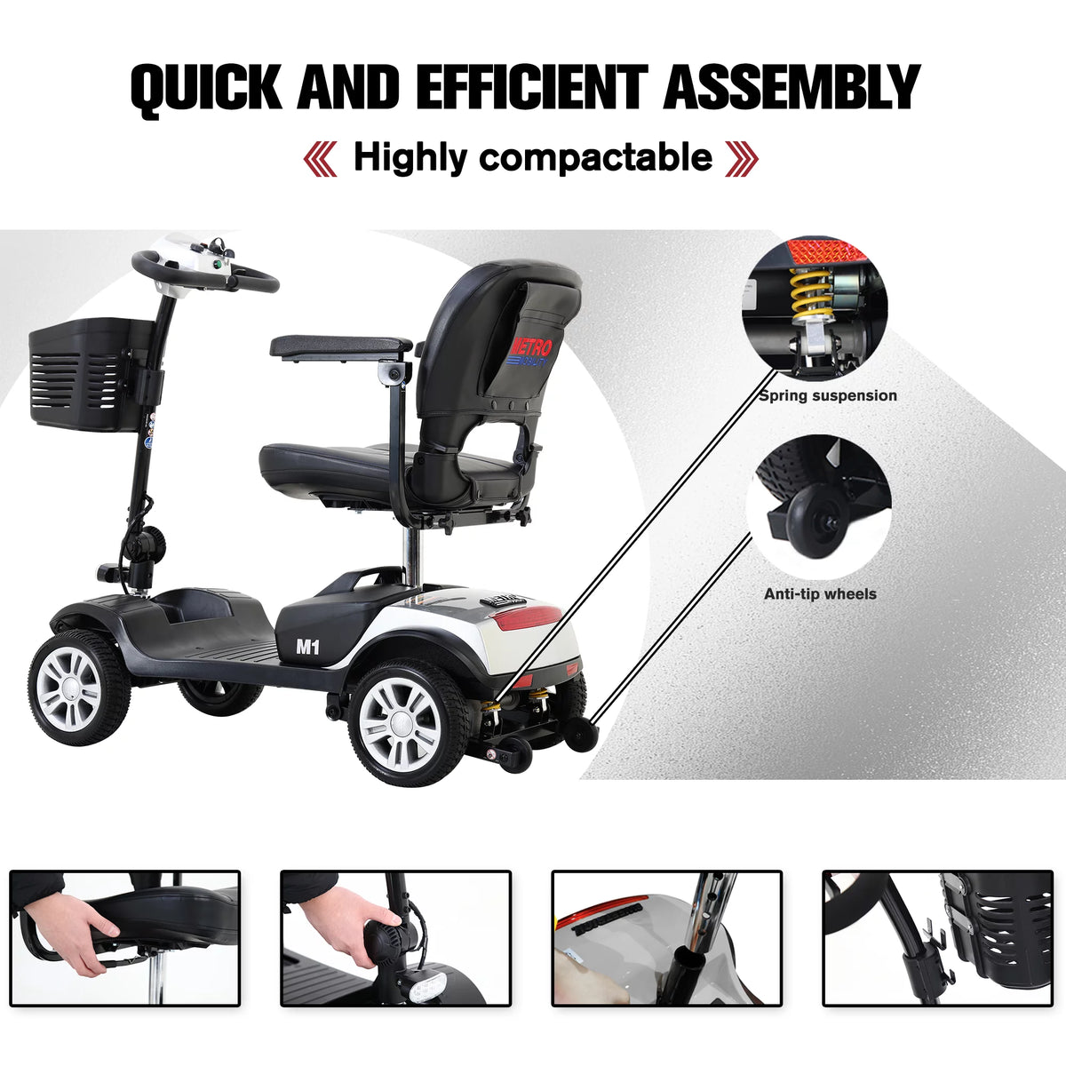 Powered Folding Mobility Scooter with Basket & Headlight U997