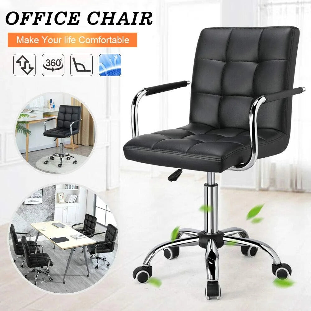 Black Ribbed PU Leather Office Chair with Wheels U9663