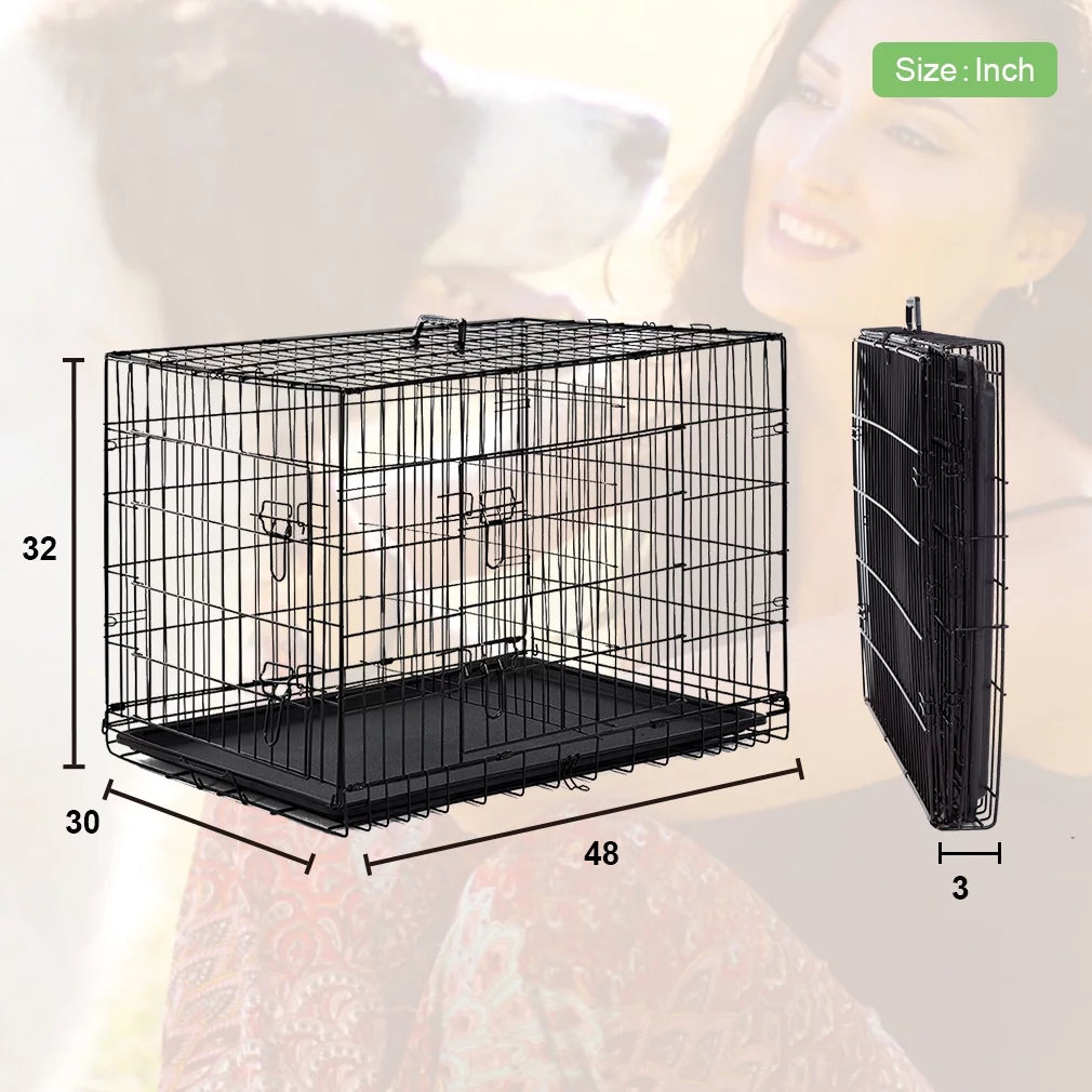Double-Door Metal Dog Crate with Divider and Tray D98756