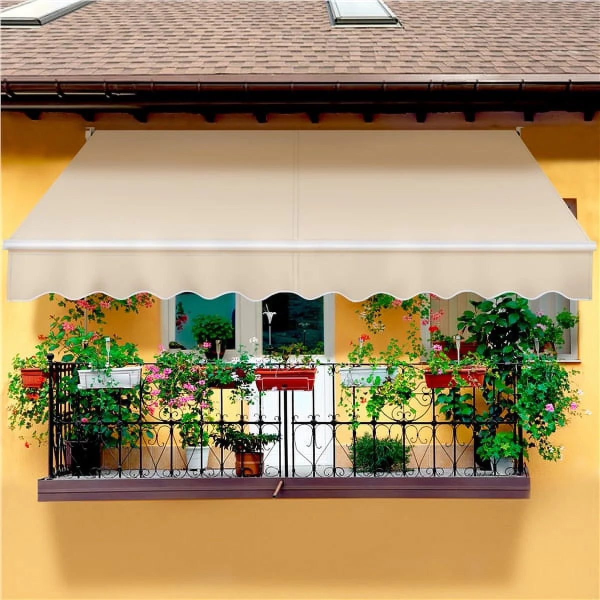 Beige Manual Retractable Outdoor Patio Awning Z659582