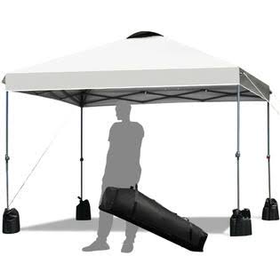 White Pop Up Canopy Tent with Wheeled Carry Bag I98766