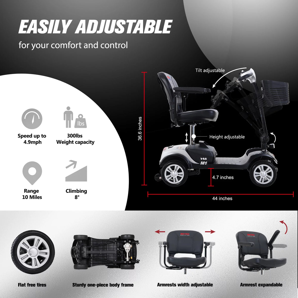 Powered Folding Mobility Scooter with Basket & Headlight U997