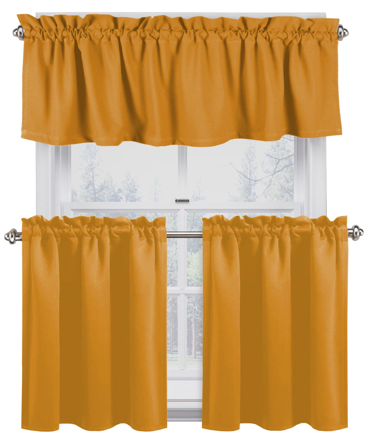 Mustard Yellow 100% Cotton Kitchen Curtain Valance Set 3 Pack S342513