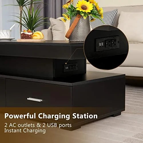 LED Lift Top Coffee Table with Charging Station W441