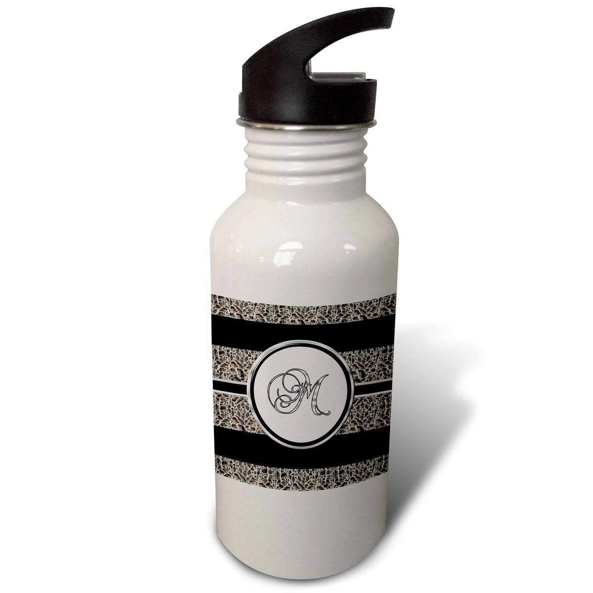 Black White Ocelot Animal Print 21 oz Sports Water Bottle V793