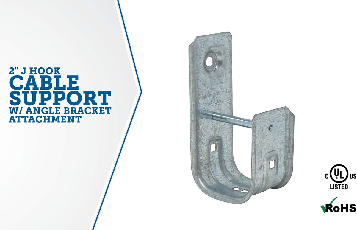 2 Inch Zinc Plated Steel Ceiling Mount J-Hook, 50 Pack U554