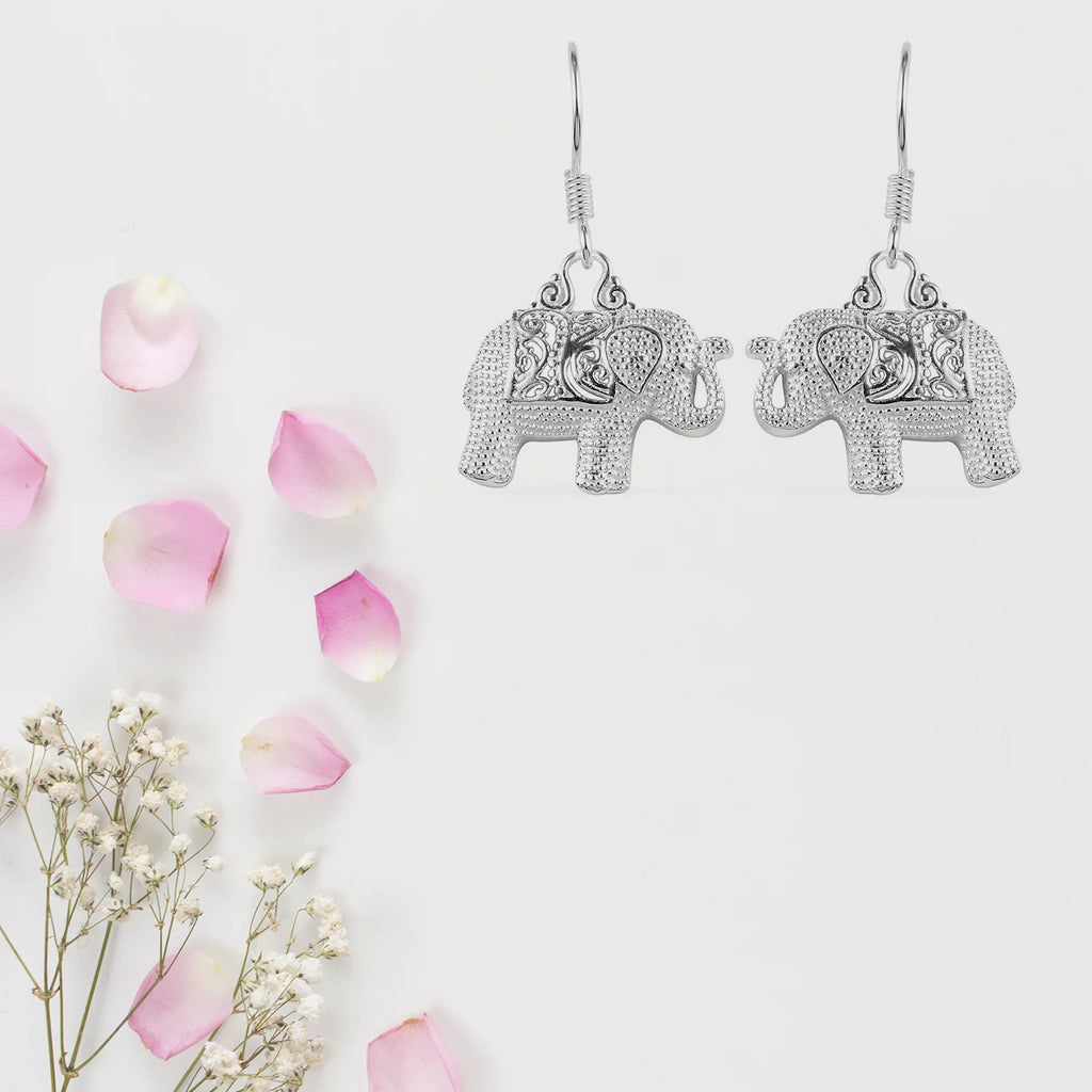 Sterling Silver Elephant Dangle Earrings S652