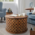 17 Inch 2 Piece Mango Wood Round Coffee Table and Side End Table Set D3572