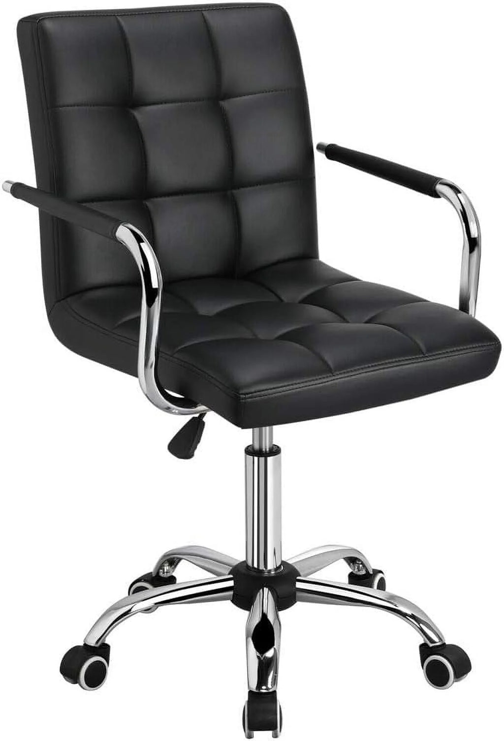 Black Ribbed PU Leather Office Chair with Wheels U9663